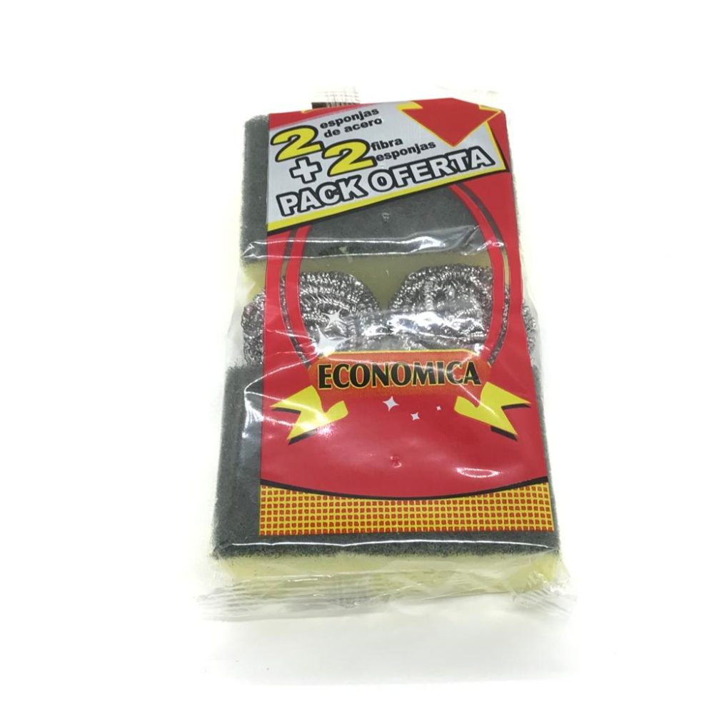PACK AHORRO 2 ACERO + 2 FIBRA ESPONJA ECONOMICA ART 116 BAO
