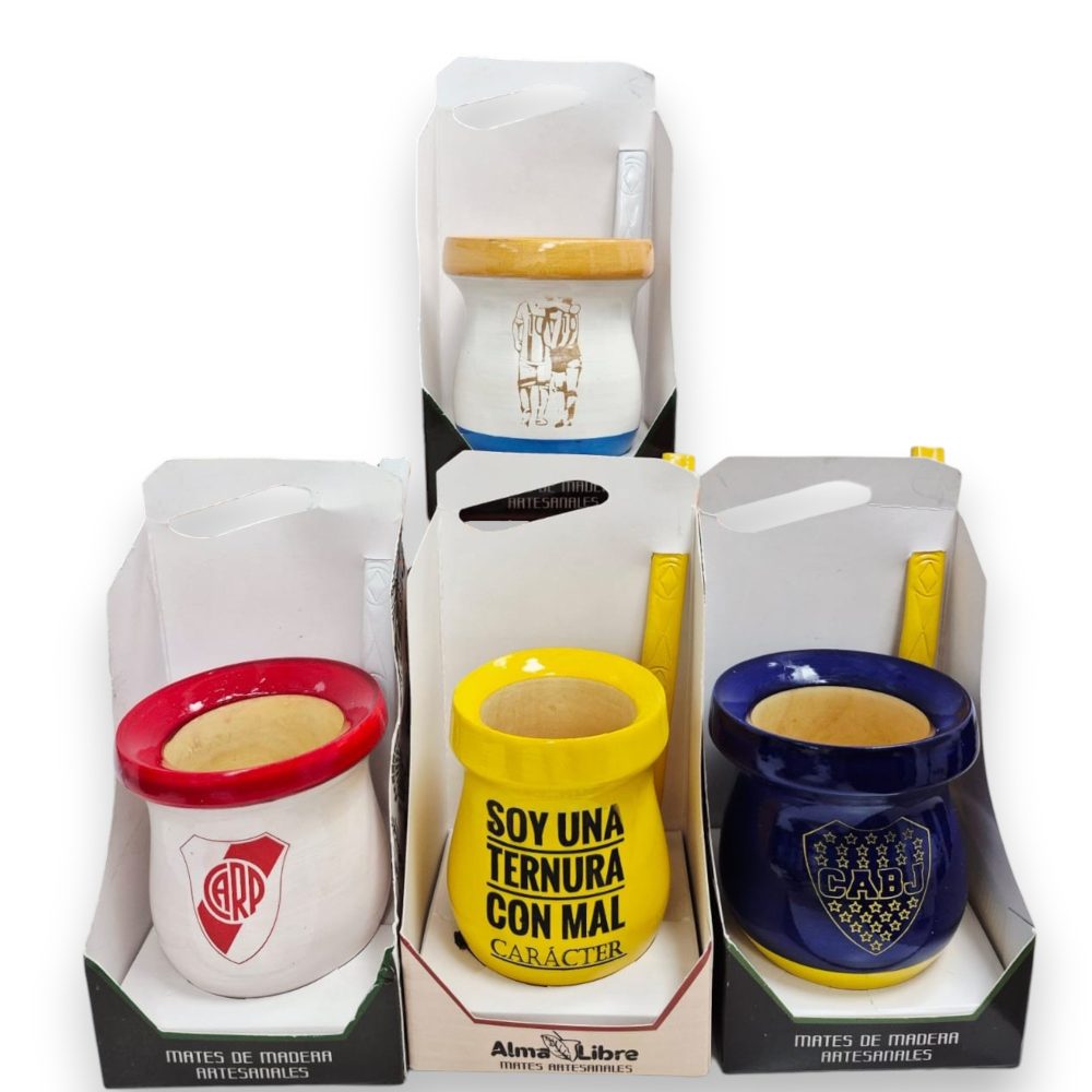 MATE DE MADERA MULTI DISEÑOS CON BOMBILLA BAO