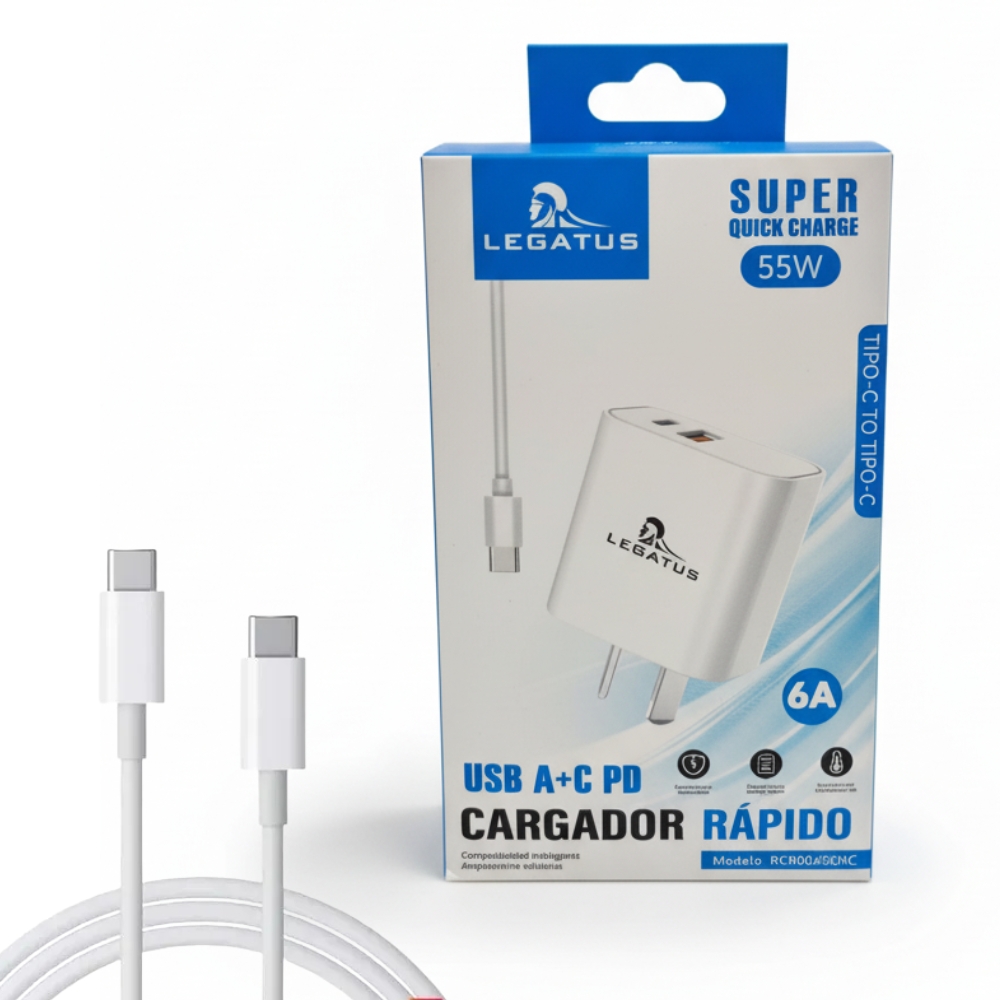 CARGADOR RAPIDO 55W USB A + C C/CABLE C-C ART RC9006000C AAO