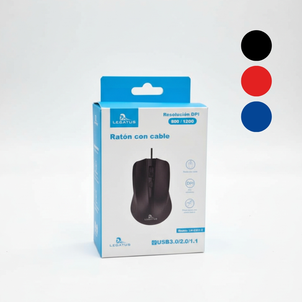 MOUSE CON CABLE VARIOS COLORES ART LMG211-E KAÑ