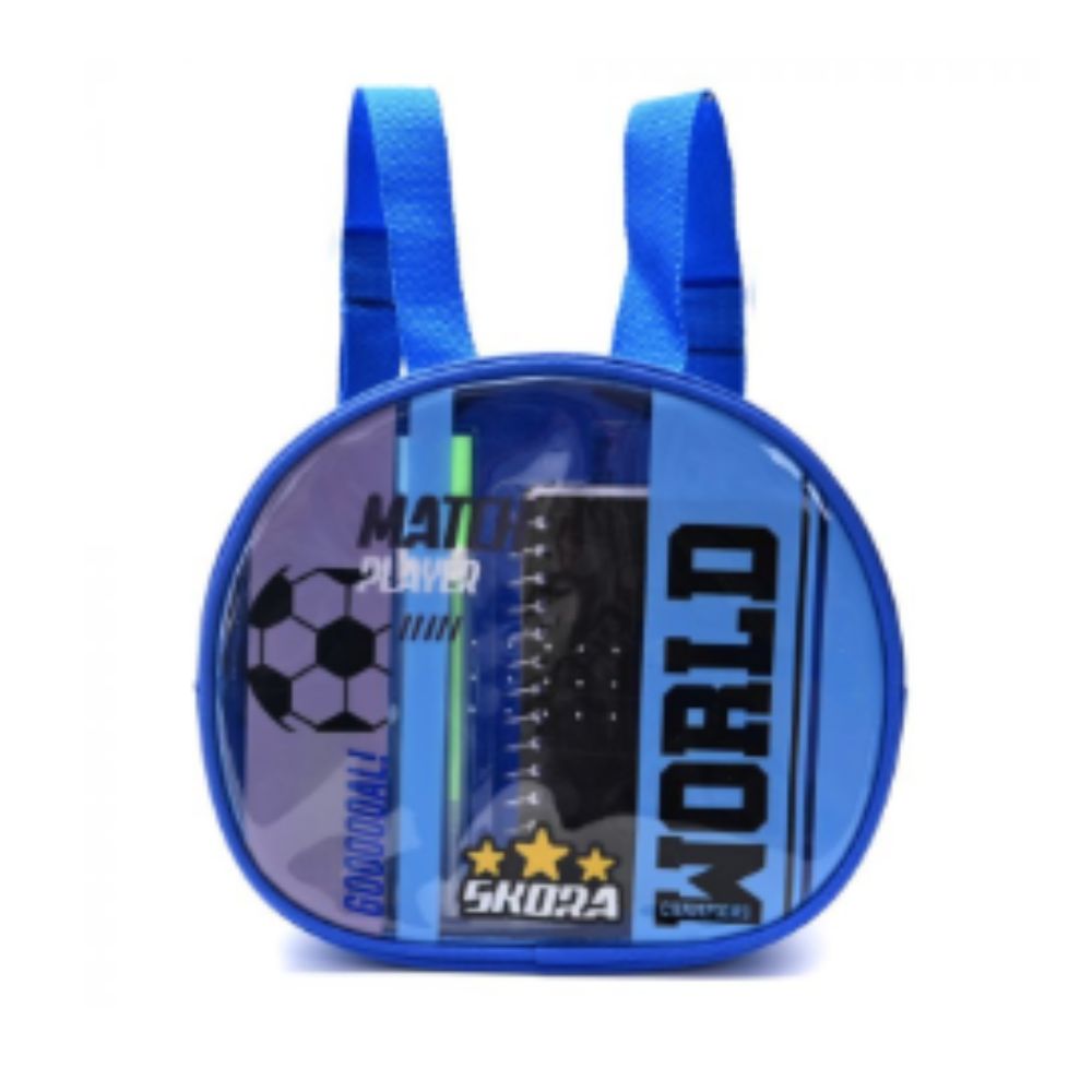 MOCHILA C/SET LIBRERIA FUTBOL WORLD AZUL ART 41172 LAÑ