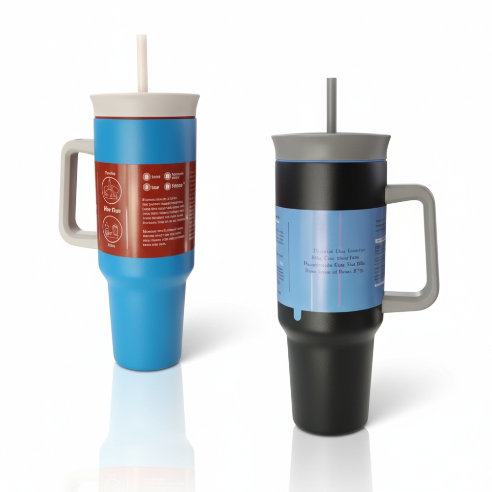 VASO TERMICO 1200mL C/MANIJA Y SORBETE INOX ART TH-25BU AAO