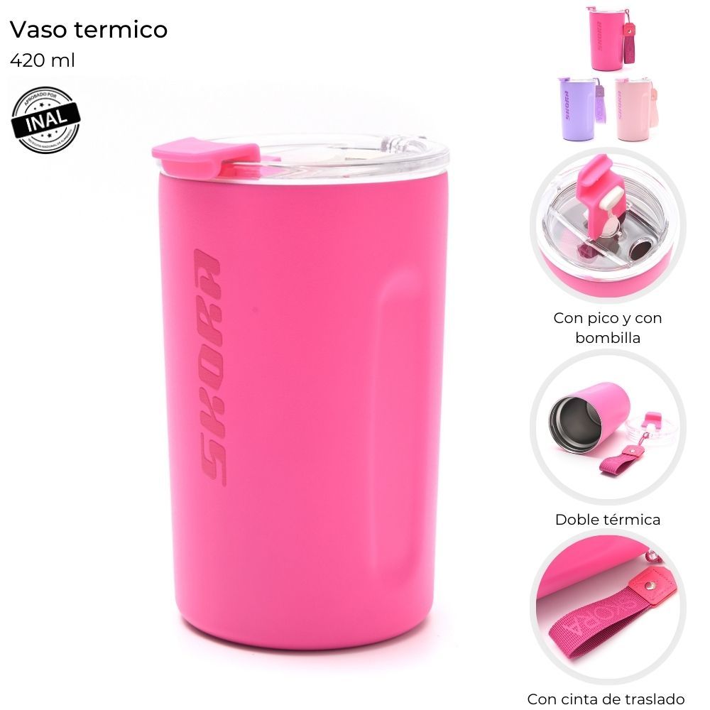 VASO TERMICO C/PICO Y CINTA DE TRASLADO 420ML ART 40584 AAO