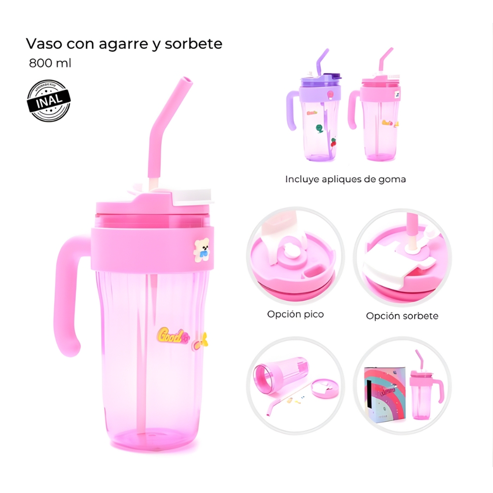 VASO C/AGARRE Y SORBETE 800ML ART 40807 AAO