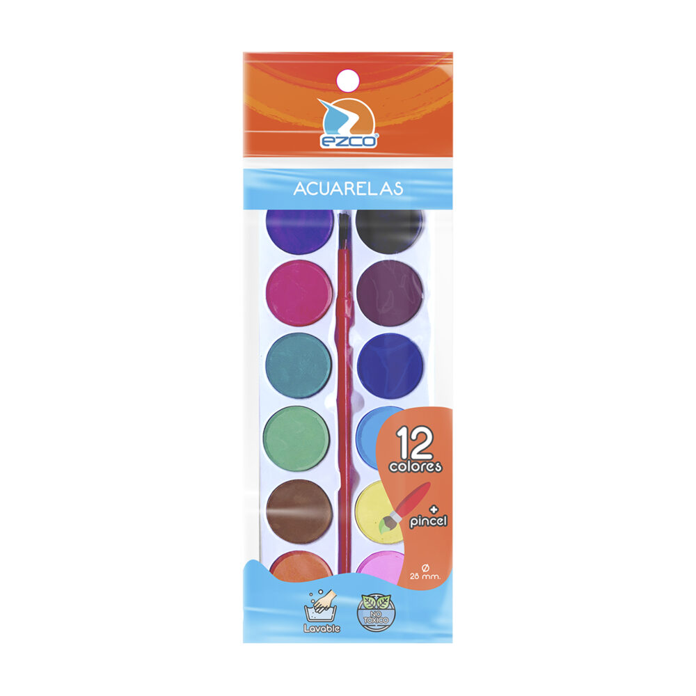 ACUARELA EZCO X 12 COLORES C/PINCEL ART 404008 BAO