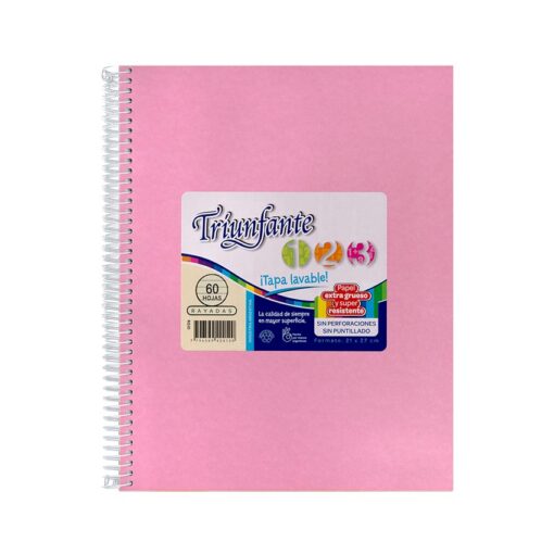 CUADERNO C/ESPIRAL TRIUNFANTE VINILICO ROSA 60HJS 462122 BAO
