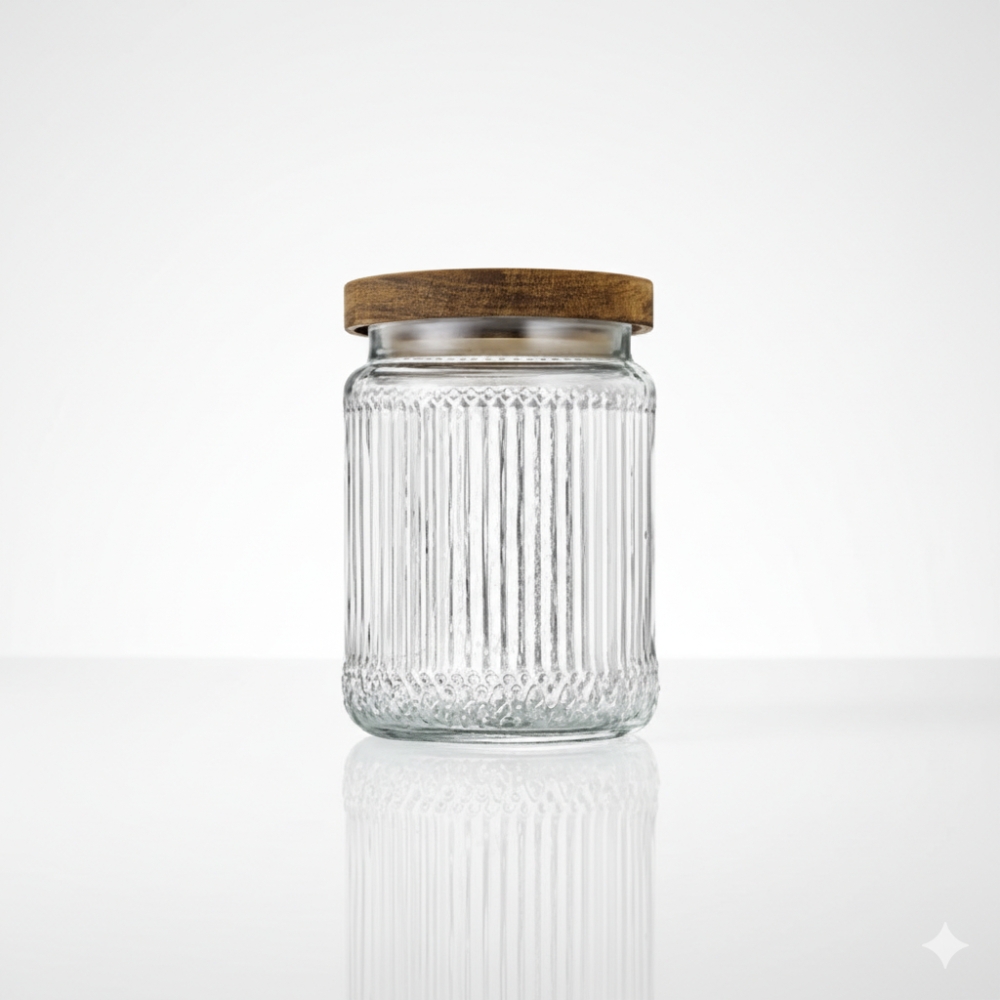 FRASCOS VIDRIO C/TAPA MADERA 700ML ART FTM-01 BAO