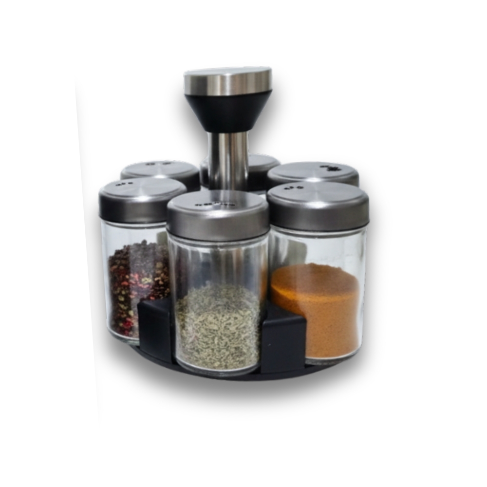 SET DE ESPECIEROS X6 PCS VIDRIO C/TAPA ACERO ART 3A CAO