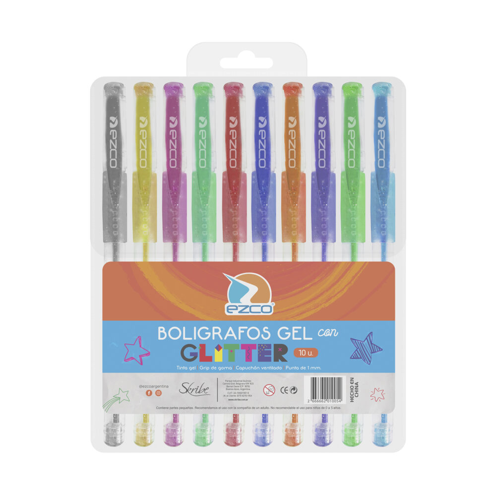 BOLIGRAFO GEL C/GLITTER X10UNID EZCO ART 201002-10 KAÑ