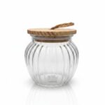 FRASCO VIDRIO RAYAS TAPA BAMBOO C/SOGA 11CM ART CN20563 DAO