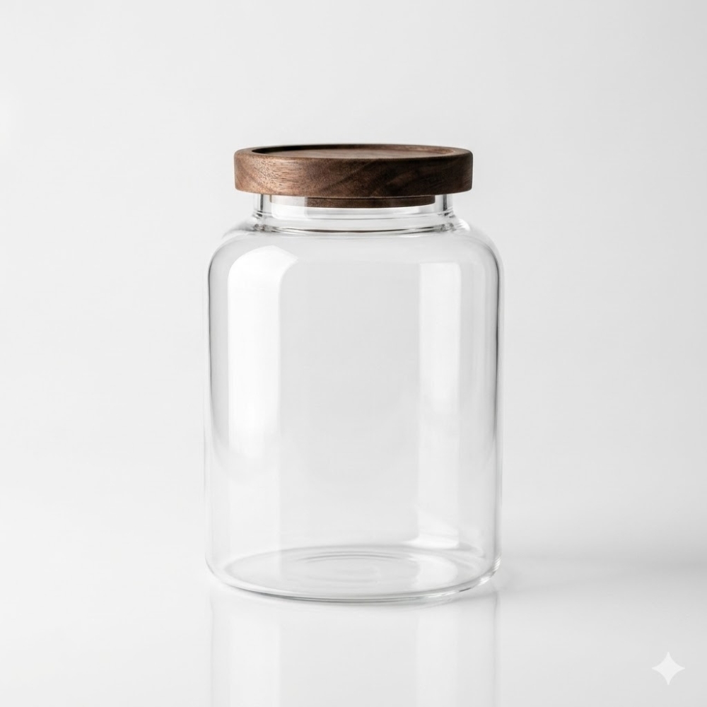 FRASCO DE VIDIO C/TAPA MADERA 19x Ø12.5CM ART CA5506Z3 DAO
