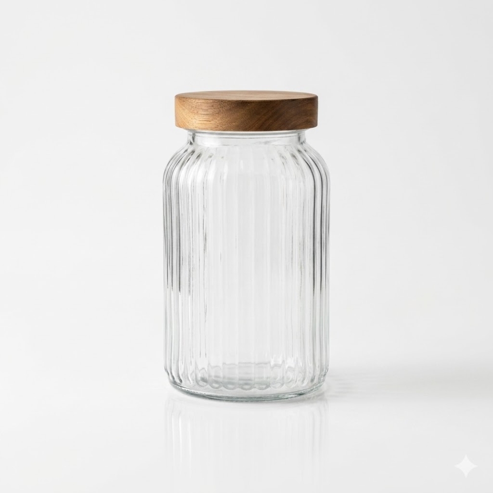 FRASCO DE VIDRIO C/TAPA MADERA 20x Ø11CM ART CA5542Z3 DAO