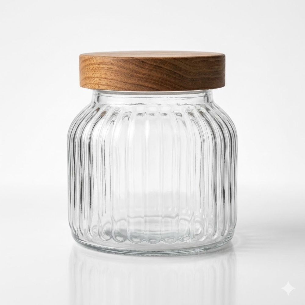 FRASCO DE VIDRIO C/TAPA MADERA 12 x Ø10CM ART CA5559Z3 DAO