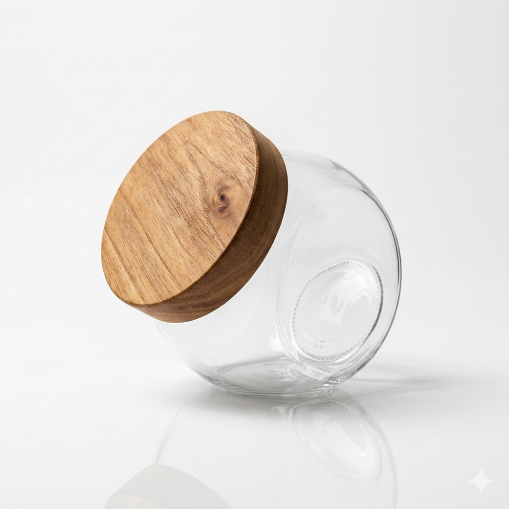 FRASCO DE VIDRIO C/TAPA MADERA 13x Ø12CM ART CA5560Z3 DAO