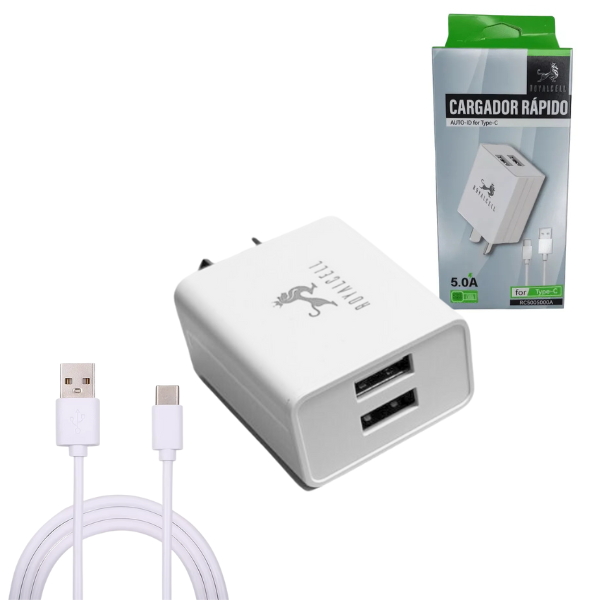 US CARGADOR RAPIDO C/2USB A CABLE TIPO C RC5005000ATC IAO