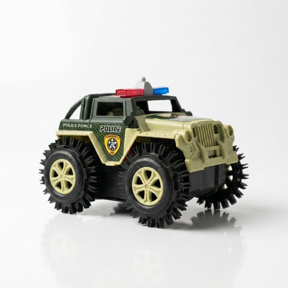 VEHICULO POLICIAL VOLCADOR A PILA EN CAJA 11CM ART T4030 FAO