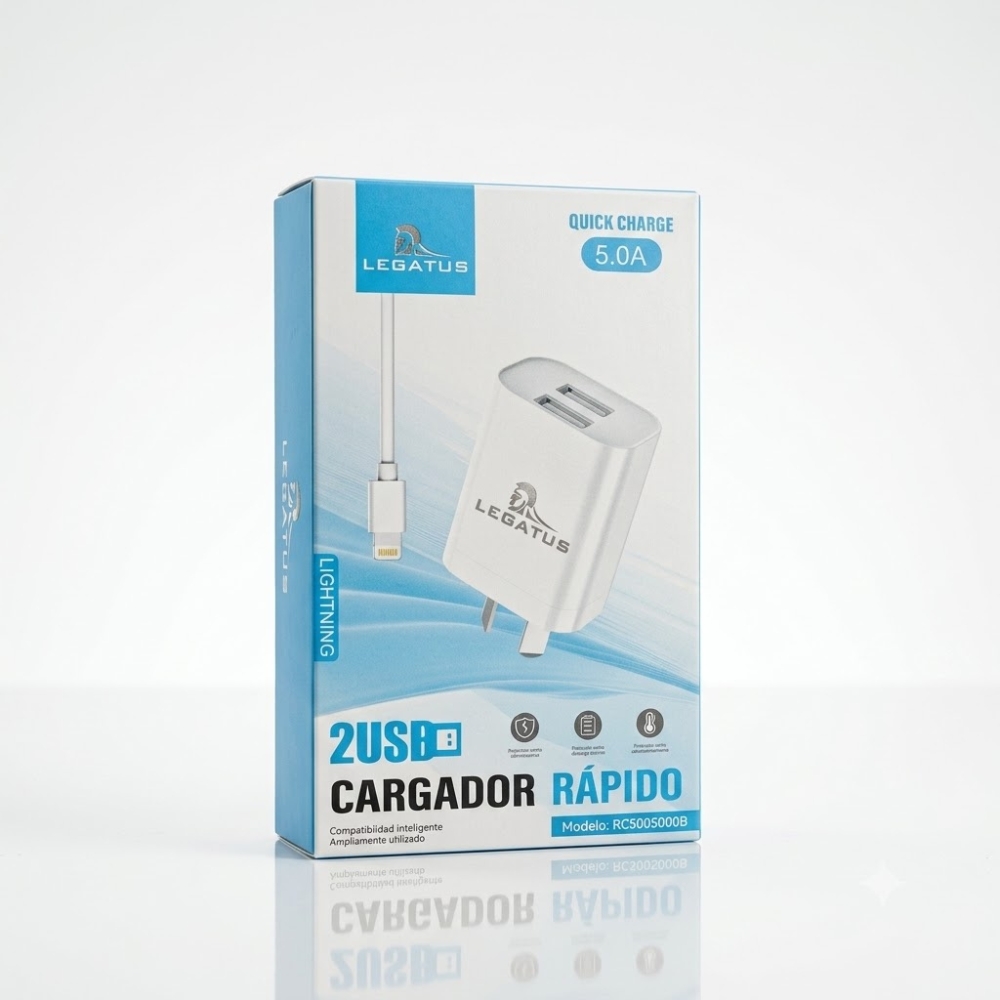 CARGADOR RAPIDO 2 USB Y TIPO IP LIGHTNING ART RC5005000B FAO
