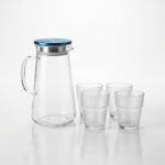 JARRA DE VIDRIO 1400mL C/TAPA ACERO Y 4 VASOS 190ML HYH GAO