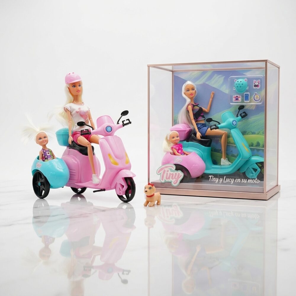 MUÑECA TINY Y LUCY EN SU MOTO 28X15,5X30CM ART 55867 GAO