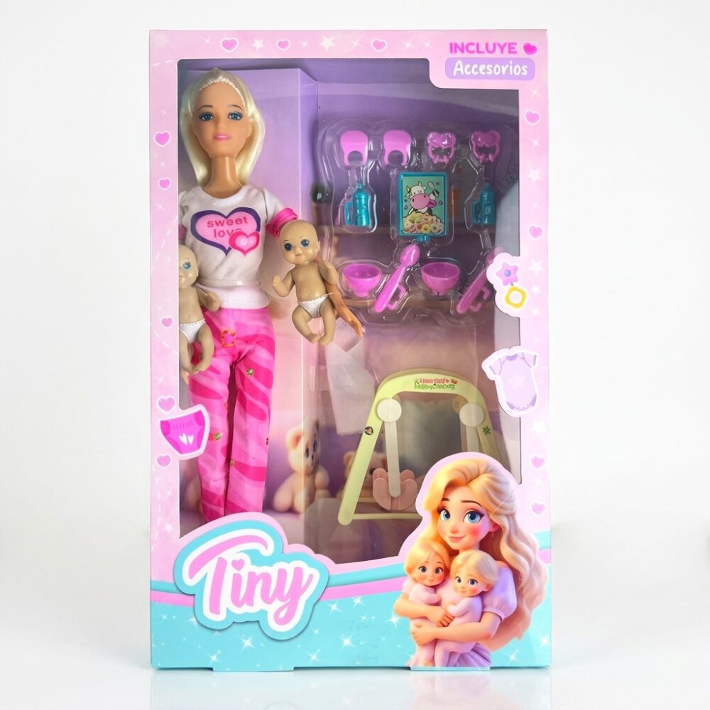 MUÑECA TINY MAMA MELLIZOS CON ACCESORIOS ART 57559 HAO