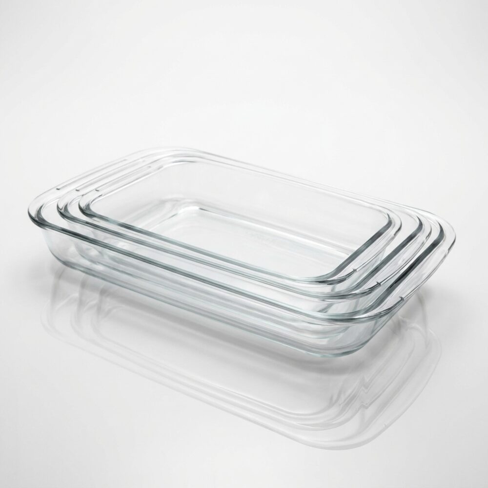 US SET FUENTES DE VIDRIO RECTANGULAR SET X3 ART JK-4520 HAO