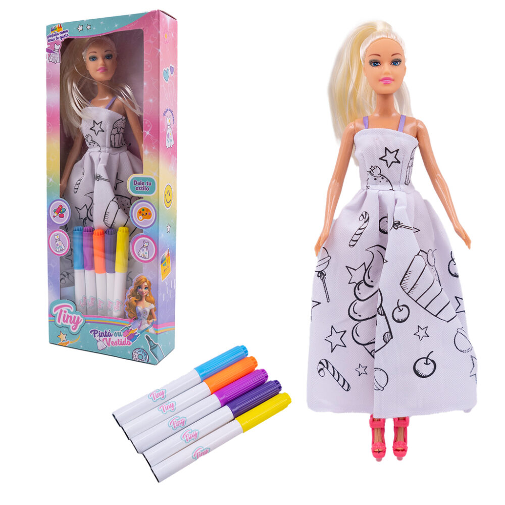 MUÑECA TINY PARA PINTAR C/FIBRAS ART 55035 HAO