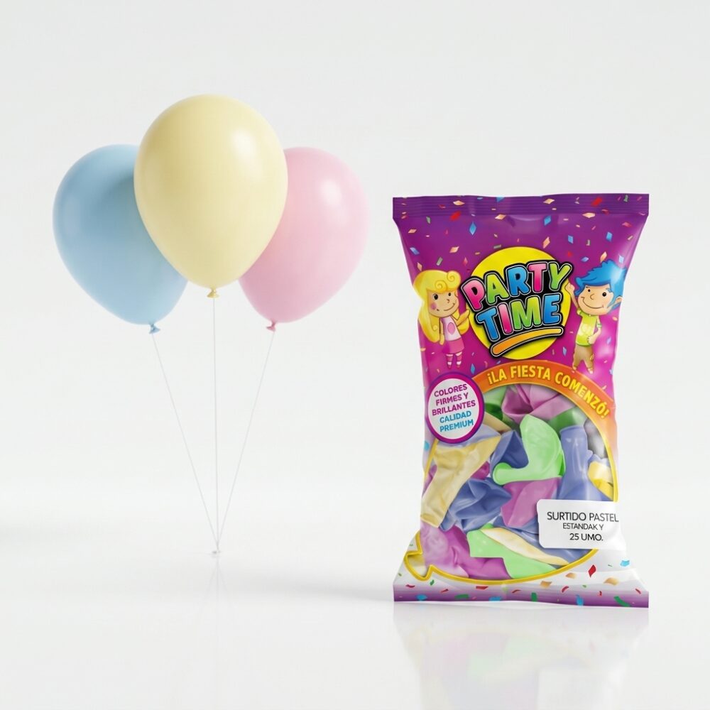 GLOBOS COLOR PASTEL SURT 9" X25 UN PARTY TIME ART 58883 JAO
