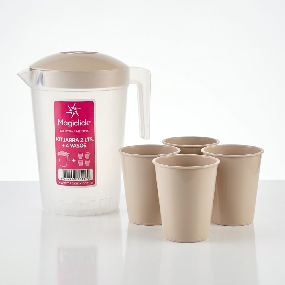JARRA 2 LITROS + 4 VASOS PLASTICO MAGICLICK  ART B1609 JAO