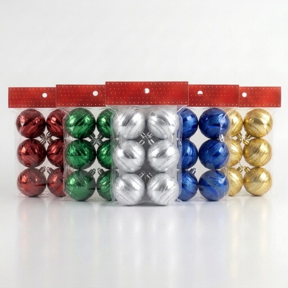 US BOLA NAVIDEÑA LABRADA C/BRILLO x6 6CM ART 1058 NAVI JAO